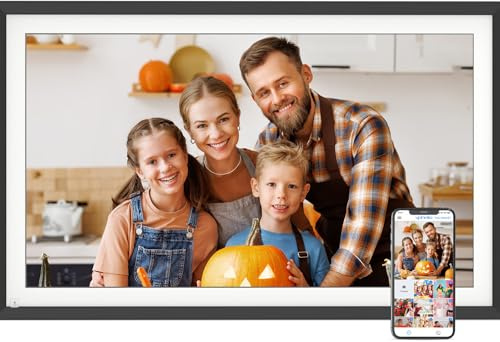 Cornice per foto digitale da 15,6 pollici Dual-WiFi, touch screen IPS FHD con 32 GB, sensore di movimento, cornice elettronica facile da installare, condividi video e foto istantaneamente via e-mail o