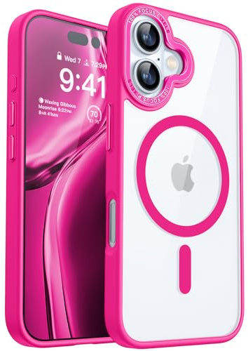 CANSHN Cover per iPhone 16 [Compatibile con MagSafe] Trasparente Magnetica Custodia Protettiva Antiurto per Telefono 6,1 Pollici, Rosa Calda