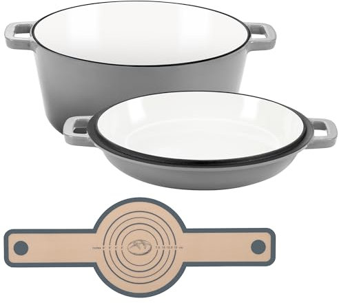 E-far 5 Quart Cast Iron Dutch Oven Pot with Lid - Gray