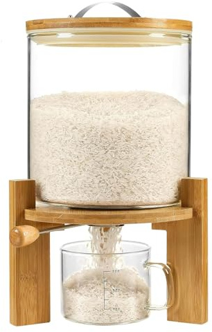 SCENEN Rice Dispenser 5L, Grain Dispenser Glass Bucket, Cereal Dispenser Countertop for Kitchen and Pantry Organization, Large Rice Storge Container for Dry Food