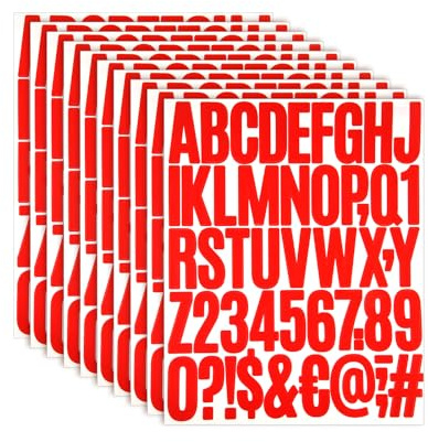 10 Hojas/500uds Pegatinas de Vinilo Alfabeto y Números, Pegatinas de Letras Álbum Recortes Letras y Números Adhesivos Pegatinas Iniciales para Decoración Proyecto Manualidades (Rojo)