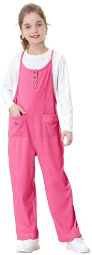 Rolanko Girls Jumpsuits Dungarees Sleeveless Adjustable Strapes Overalls Loose Playsuits Rompers Long Pants with Pockets for Teen Kids