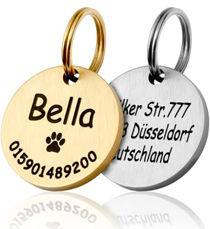 TMT Premium Stabile Hundemarke mit Gravur Edelstahl-Hunde-Anhänger | Wetterfestes Zubehör Dog Tag| Hundehalsband mit Namen und Telefonnummer | Hundemarke personalisiert mit Symbolen