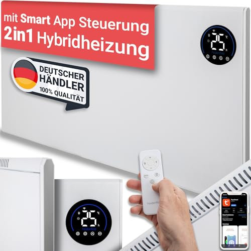 Heidenfeld Infrarotheizung & Konvektor HF-HP150 | 1000 Watt bis 25 m² | Hybrid Heizung | Steuerung via App | Fernbedienung | Touch-Bedienfeld | Infrarot Heizkörper mit Thermostat (HF-HP150 1000 Watt)