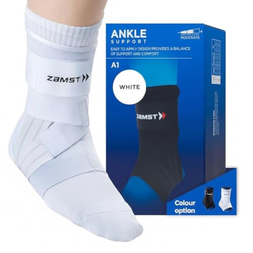 Zamst A1 White Ankle Brace for Sports - Breathable Sports Ankle Support for Men and Women with Adjustable Three Way Straps for Moderate Lateral Ankle Sprain - Right, Large