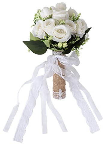 Akozon Eleganter Brautstrauß aus Künstlichen Rosen – Vintage-inspirierte Heimdekorationsblumen für Hochzeiten, Fotografie-Requisiten und Brautjungfern – SPH-5679 (milchweiß)
