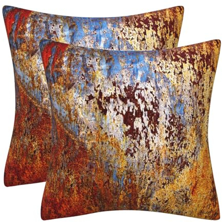 DILOXNSU Gold Braun Blau Kissenbezug 40x40 2er Set Luxus Abstrakt Rost Metall Rostig Weich Samt Kissenbezüge Kunst Kissenhülle Dekokissen Couchkissen Sofakissen für Sofa Wohnzimmer Kissenhüllen