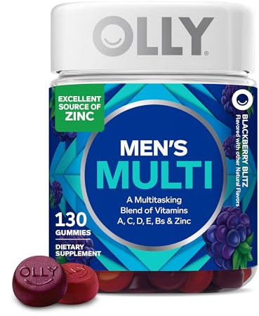 OLLY Men's Multi Gummies, Supports Overall Wellness,* Vitamins A, C, D, E, Bs & Zinc, BlackBerry Blitz Flavored, 65 Day Supply - 130 Count