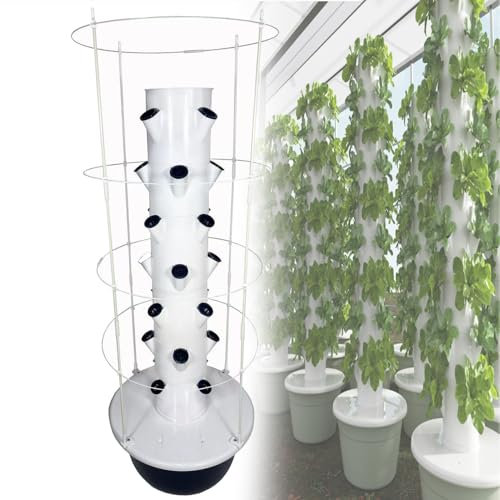 Torre de cultivo hidropónico vertical, torre de cultivo hidropónico sin suelo, jardinera de interior con circulación automática de agua, para invernaderos domésticos, granjas y huertos, color negro,