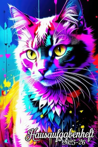 Hausaufgabenheft 2025/2026: Schülerkalender Schulplaner, Hausaufgabenplaner, Terminplaner, für Jungen und Mädchen, DIN A5, Katze.