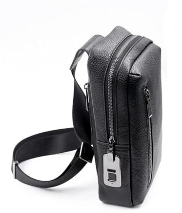 Hosma Borsa a tracolla da uomo e borsa a tracolla con chiusura sicura delle impronte digitali, in vera pelle, connettore USB-C, antifurto e impermeabile