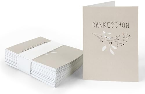 25 Geschenkanhänger - Dankeschön - Creme mit Blumen, originelle Mini Dankeskarten zum Geschenke Beschriften, Handlettering, edel exklusiv individuell, A7 Recyclingpapier Klappkarten