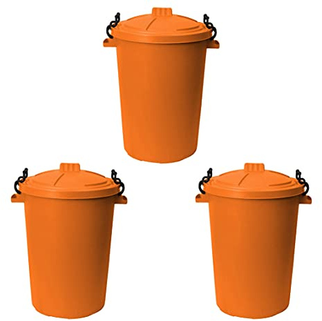 JMS we create smile Set Of 3 - Coloured Plastic Bin 50L - Ideal for Animal Feed/Horses/Cats/Dogs/Birds Storage Feed (ORANGE)