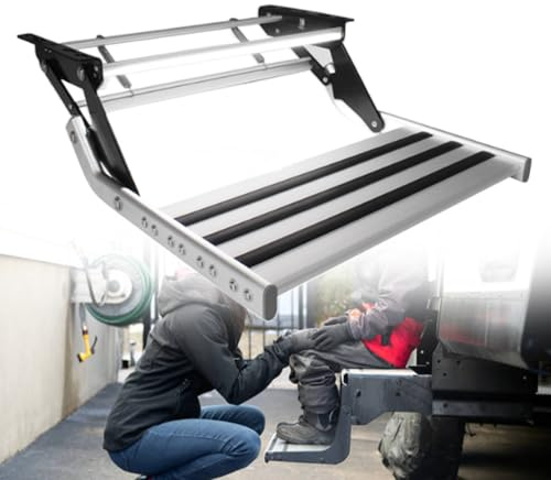 Sgabello pieghevole in alluminio, capacità di 150 kg, con pedale telescopico, perfetto per camper, rimorchi e camion, portatile, leggero e pratico scala