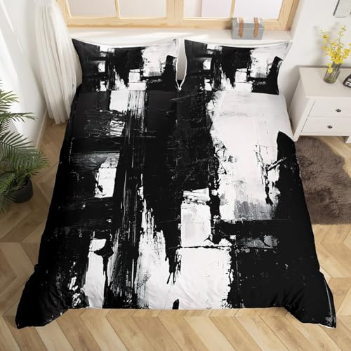 Loussiesd Noir et Blanc Abstrait Parure de Lit pour Enfants Garçons Filles Art Moderne Ensemble de literie Géométrique Housse de Couette 220x240cm décorations de Chambre Géométrie Literie Set