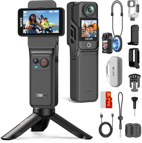 SJCAM C400 Vlogging Camera 4K Videokamera,64GB,7 Stunden Akku und 6 Achsen Bildstabilisierung,Vlog Kamera mit Dual Touchscreen,Actionkamera 30M wasserdichte,Schwarz