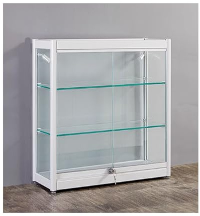 Låsbart displayskåp med dörrar glasmonter för skattersamling och dekor, vitt visningsfodral för vardagsrum och sovrum 92 x 70 cm (36,2 x 27)