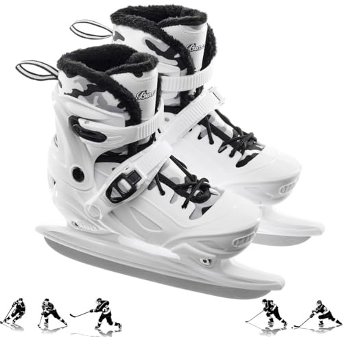 XIUWOUG Schlittschuhe Verstellbar für Kinder Herren und Damen, Ice Skates Größen 30 bis 45, Schicke Eislaufschuhe mit Schnellverschluss für Sicheren Halt, Einfach an- und auszuziehen,Weiß,M 34_37