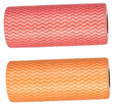TOYZFRIENDY 2 rollos Paños de Cocina Desechables Absorbentes Toallas de Limpieza No Tejidas Suaves y Prácticas para Hogar Limpieza Rápida sin Rayas Rojo y Naranja