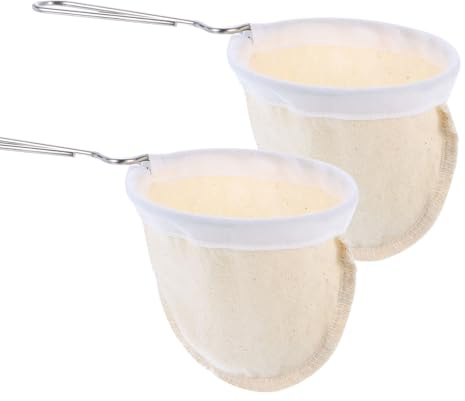 QUARKZMAN 2 Piezas Filtro De Café De Tela De Franela Reutilizable Colador De Café De Media Con Mango De Acero Inoxidable Accesorios Para Cafetería Para Casa Oficina O Cafetería Beige