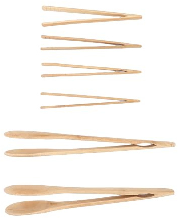 GEERYZHE 6PCS Wooden Cooking Tongs – Reusable Multipurpose Kitchen Utensils for Salad, Cheese, Bread & Fruit – Natural Wood Toaster Tongs for Eco-Friendly Home Chefs