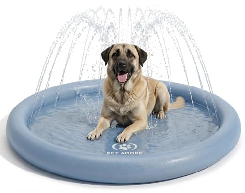Pet Adore Dog Splash Pool with Sprinkler - Heavy Duty 7mm Thick Scratch Resistant Foldable Outdoor Dog Paddling Pool, Water Play Splash Pad Mat for Summer Garden Beach Backyard (170 cm)