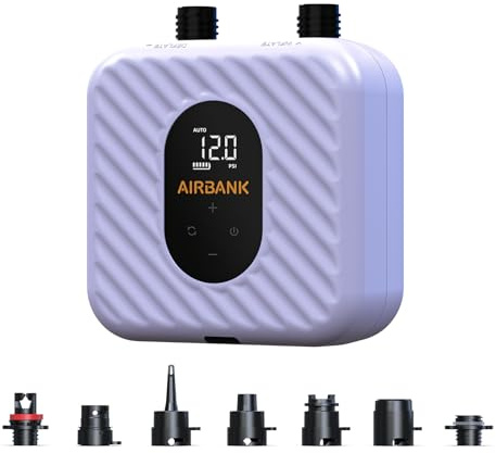 AIRBANK Rechargeable Paddle Board Pump Electric SUP Pump, 38.5Wh Battery, 20PSI, Easy Inflation & Lightweight Air Pump Dual Stage High Pressure for Kayak, Kite Wings, Inflatable Boats