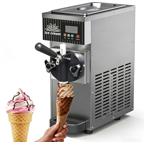 Máquina Comercial De Helado De Un Solo Sabor, Máquina Comercial De Helado Soft, 450W, Para Hogar, Máquina De Encimera, Panel LCD, Limpieza Automática, Para Restaurantes Y Tiendas De Postres(Gray)