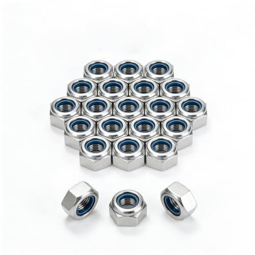 Dadi Autobloccanti M8 DIN 985, 50 Pezzi, Argento Zincato, Acciaio al Carbonio, Dadi Esagonali con Inserto in Nylon per Macchinari, Elettronica e Fai‑da‑te