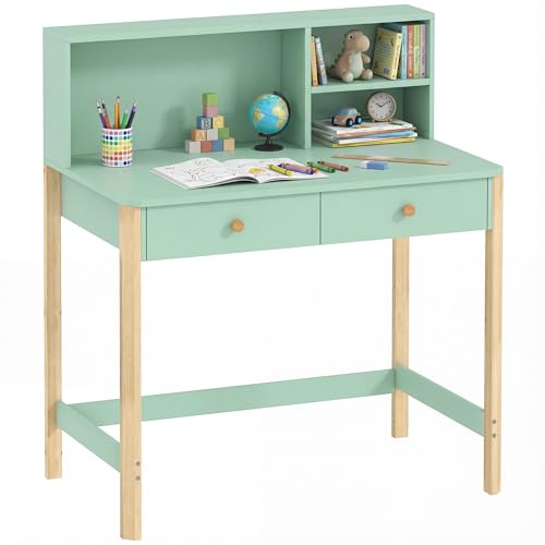 AIYAPLAY Bureau Enfant en Bois Grand Plateau 75H cm 2 Tiroirs Vert