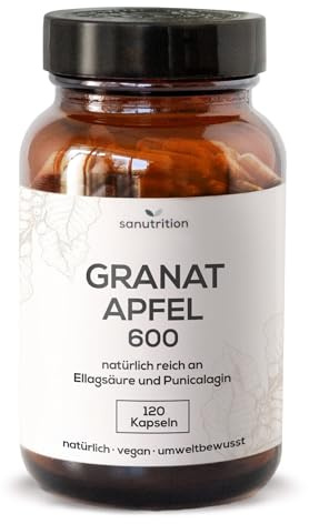Granatapfel 600 mg | 120 vegane Kapseln | pures Pflanzenextrakt mit 20% Ellagsäure | und 20% Punicalagin | Reinsubstanzenprinzip | Polyphenole aus dem Glas