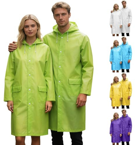 Poncho de lluvia para mujer, hombre, festival, impermeable, para bicicleta, plegable, con capucha, reutilizable, antidesgarros, cortavientos, transpirable, multicolor, ligero, B1-light Green, M
