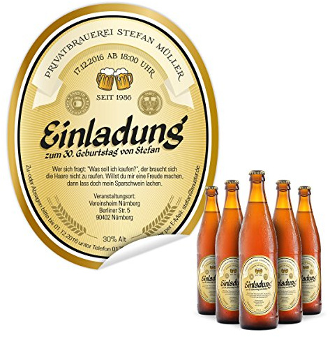 Personalisierte Flaschenetikett als Einladung (10-100 Stück) - Bier in Gelb – Bieretikett für Bierflaschen