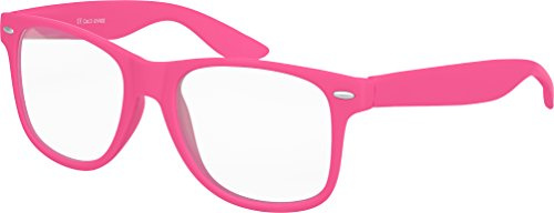 Balinco Nerd solglasögon med klara linser matt gummi retro vintage unisexglasögon med fjädergångjärn (rosa)