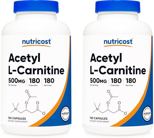 Nutricost Acetyl L-Carnitine 500mg, 180 Capsules - Non-GMO and Gluten Free (2 Bottles)