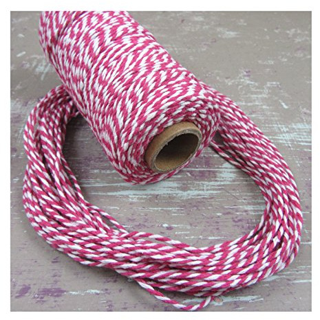 BUTCHERS - BAKERS CRAFT 1.5mm TWINE *25 COLOURS* CORD STRINGING PARCELS GARDEN (Full Roll 100 Yards, Dark Pink & White T2066)
