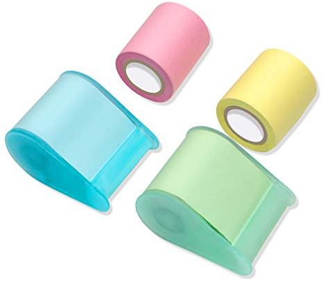 Sticky Notes - VANZAVANZU Self-Stick Full Adhesive Roll Notes with Tape Dispenser, Tear The Different Sizes You Need, 2 Tape Holders + 4 Replaceable Rolls, 4 Colors, Easy Post Notes