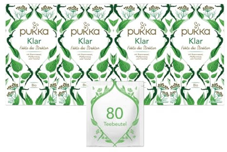 Pukka Tee Set, Bio Kräutertee Klar, Fenchel, Aloe Vera, Pfefferminze, Löwenzahn und Brennnessel, Für ein inneres Strahlen, 4er Pack, 80 Teebeutel
