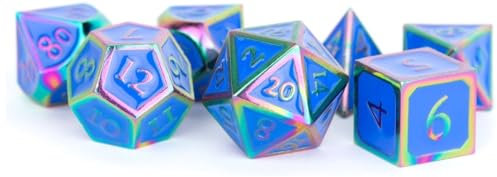 Metal Dice Metallic Dice Games Poly Set Rainbow w/Blue Enamel (7)
