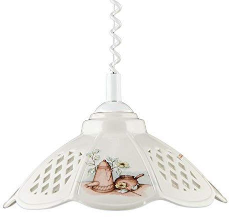 Helios Leuchten Küchenlampe Keramiklampe weiß, Pendellampe handgefertigt aus Keramik, höhenverstellbare Esstischlampe, Hängelampe 1 x E27