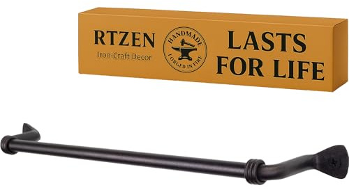 RTZEN Matte Black Hand Towel Holder for Bathroom - Handcrafted Farmhouse Wrought Iron Metal Kitchen Bar - Small Hand Towel Bar Hanger for Home or Office - Wall Mounted Rack Fits 10 Towels