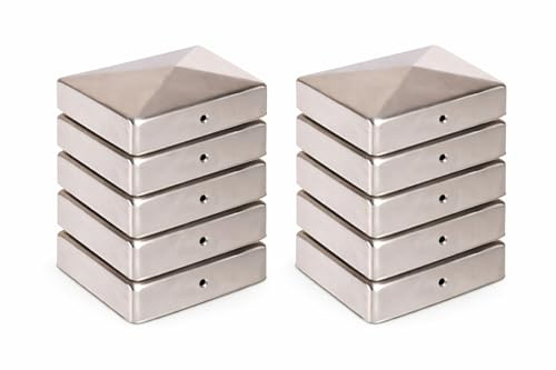 10 x Pfostenkappe Edelstahl Pyramide 91x91 mm – Rostfrei – Für Holzpfosten 90x90 mm – Pfostenabdeckung mit Schraublöchern – Witterungsschutz & Langlebigkeit