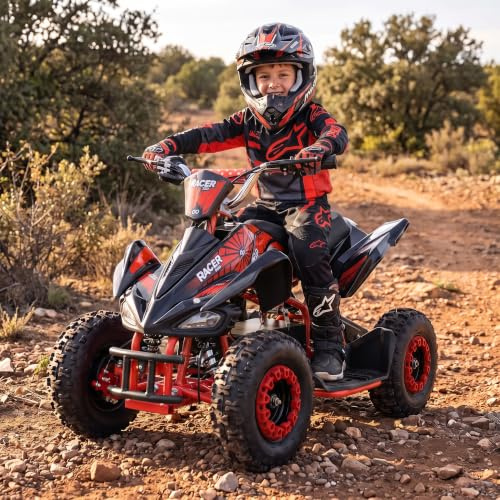 Actionbikes Motors Kinder Quad Elektro ATV Racer (Schwarz/Rot) | 𝟑𝟔 Volt 𝟭𝟬𝟬𝟬 Watt Motor bis 𝟐𝟒 km/h | Kinderquad | Pocket Quad | Safety Touch Fußschalter | Für Kinder ab 8 Jahren
