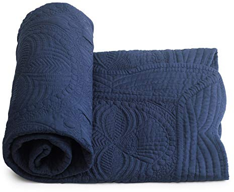 YIQIGO Toddlers and Baby Lightweight Blanket Embossed Quilt 4 Seasons Scalloped 36 x 46 Newborn Baby Boy/Girl (Navy)