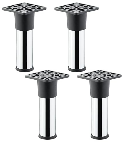 SOTECH 4 Stück Möbelfüße Alfa 100 mm (+ 10 mm) Ø 25 mm Chrom poliert höhenverstellbare Möbelbeine aus Stahl