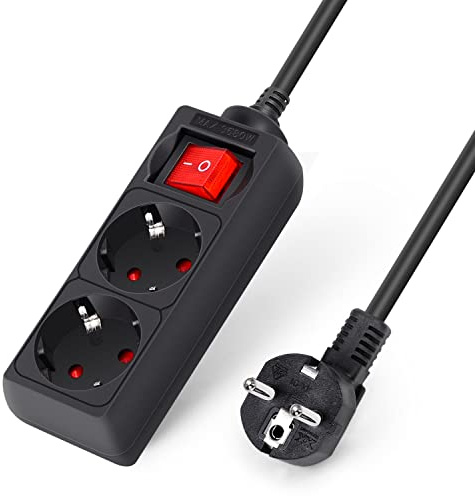 Aigostar Steckdosenleiste 2-Fach mit Schalter Tischsteckdose Kindersicherung 3m Kabel, Schwarz