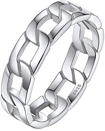 Silvora Men's Ring S925 Sterling Silver Thumb Ring Cuban Link Chain High Polished Comfort Fit, Silver Size S