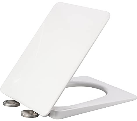 NeeyBing Square Toilet Seat,White Soft Close Quick Release Toilet Lid Cover, White Toilet Seats with Adjustable Stainless Hinges