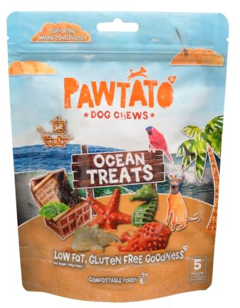 Pawtato Süßkartoffel & Algen Meeres-Leckerli (140g) | Mittelgroße Trainingsleckerli für Hunde, angereichert mit 3 Arten von mineralstoffhaltigen Algen, Leckere vegane Hundeleckerli mit Spirulina