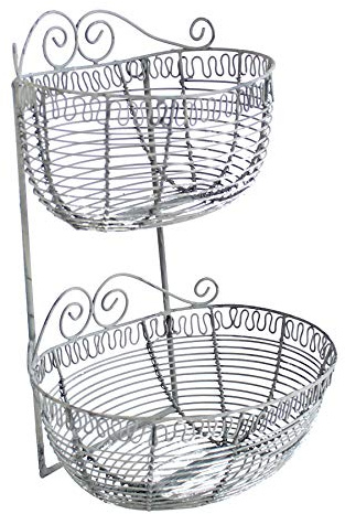 Manufaktur Lichtbogen Korb Etagere grau aus Metall Drahtkorb Shabby Chic